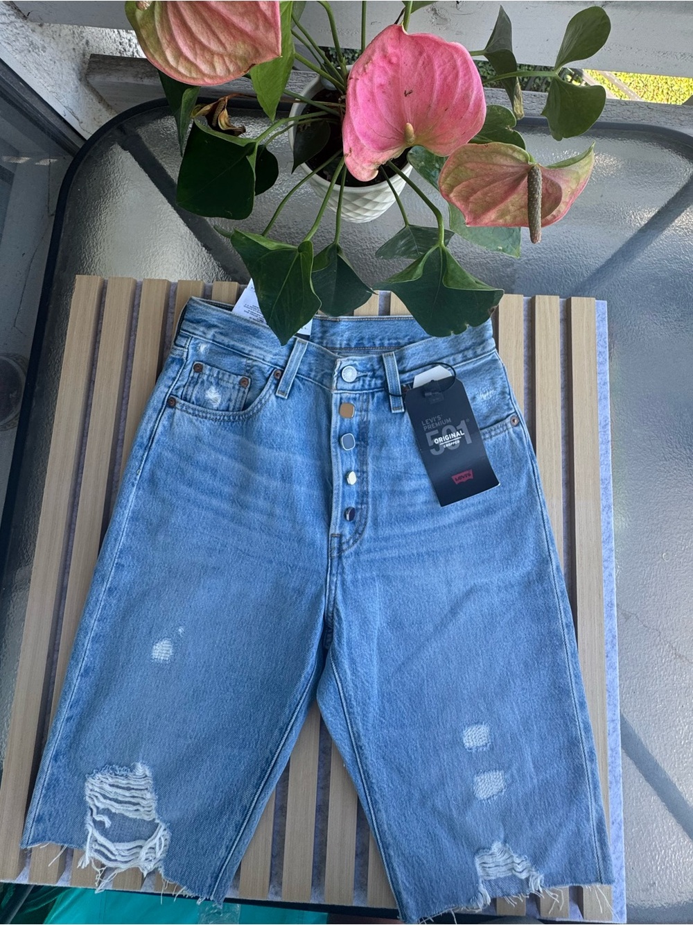 Levi's Light Blue Distressed Jean Shorts